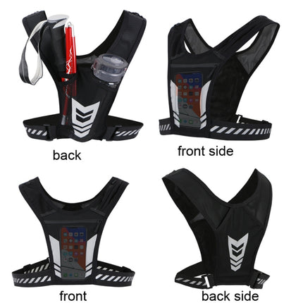 Sports Water Bottle Chest Bag Breathable Riding Night Running Reflective Backpack(Black and White)-garmade.com