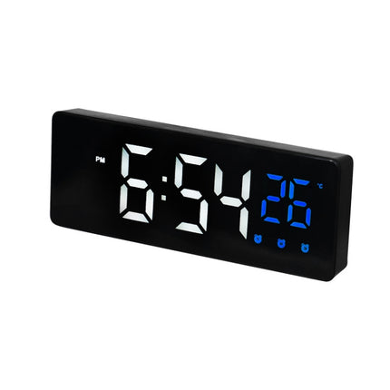 0715 Voice-activated LED Mute Date Temperature Display Electronic Clock(Black Surface Blue Light)-garmade.com