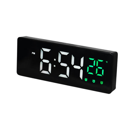 0715 Voice-activated LED Mute Date Temperature Display Electronic Clock(Black Surface Green Light)-garmade.com