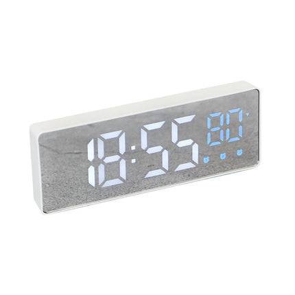 0715 Voice-activated LED Mute Date Temperature Display Electronic Clock(White Shell Blue Light)-garmade.com