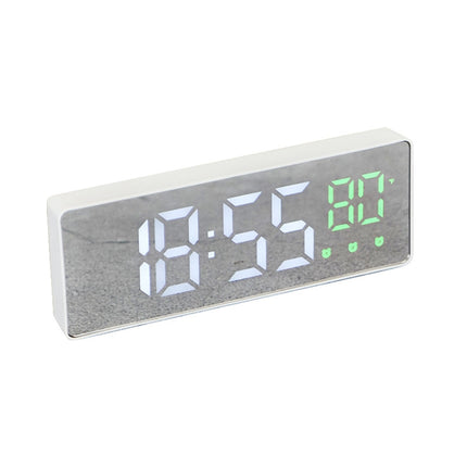 0715 Voice-activated LED Mute Date Temperature Display Electronic Clock(White Shell Green Light)-garmade.com