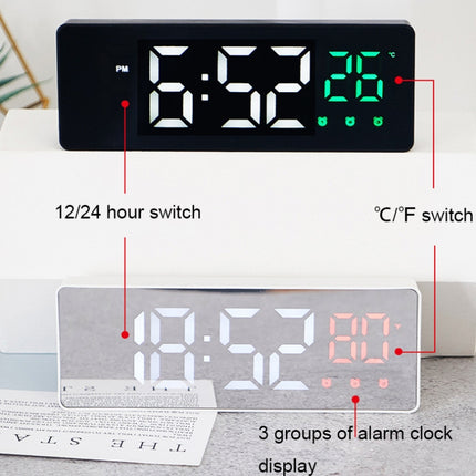 0715 Voice-activated LED Mute Date Temperature Display Electronic Clock(White Shell Blue Light)-garmade.com