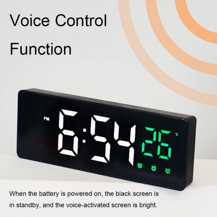 0715 Voice-activated LED Mute Date Temperature Display Electronic Clock(Black Shell Blue Light)-garmade.com