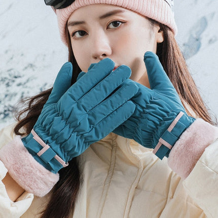 1 Pair YR205 Winter Warm Plus Fleece Mouth Driving Riding Sports Gloves, Size: Free Code(Blue)-garmade.com