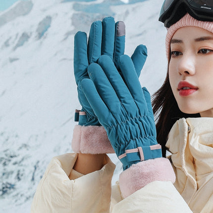 1 Pair YR205 Winter Warm Plus Fleece Mouth Driving Riding Sports Gloves, Size: Free Code(Blue)-garmade.com