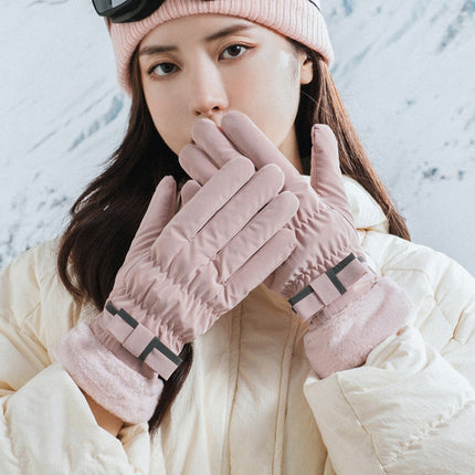 1 Pair YR205 Winter Warm Plus Fleece Mouth Driving Riding Sports Gloves, Size: Free Code(Pink)-garmade.com