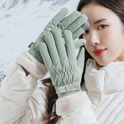 1 Pair YR205 Winter Warm Plus Fleece Mouth Driving Riding Sports Gloves, Size: Free Code(Mint green)-garmade.com