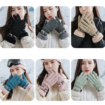 1 Pair YR205 Winter Warm Plus Fleece Mouth Driving Riding Sports Gloves, Size: Free Code(Khaki)-garmade.com
