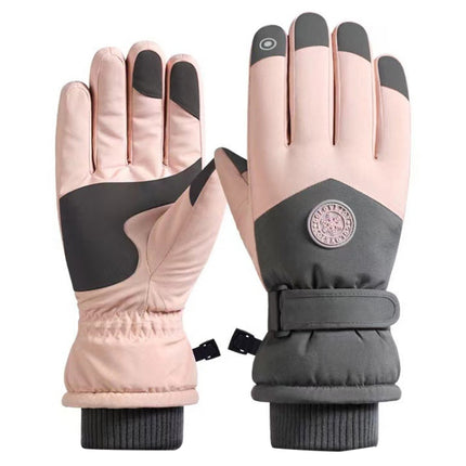 1 Pair Outdoor Cycling Sports Cold and Windproof Warm Finger Gloves, Style: Female Type (Pink Gray)-garmade.com