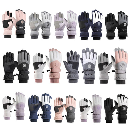 1 Pair Outdoor Cycling Sports Cold and Windproof Warm Finger Gloves, Style: Female Type (Pink Gray)-garmade.com