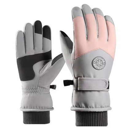 1 Pair Outdoor Cycling Sports Cold and Windproof Warm Finger Gloves, Style: Female Type (Gray Pink)-garmade.com
