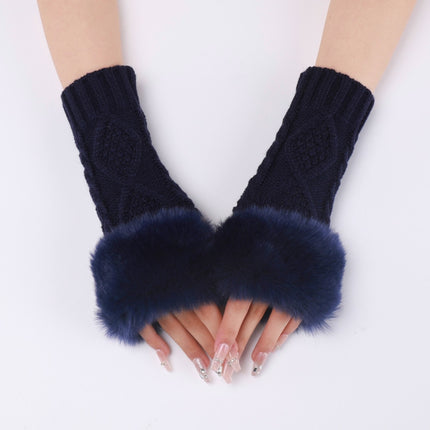 Ladies Short Type Furry Gloves Diamond Knit Warm Fingerless Arm Sleeves(Tibetan)-garmade.com