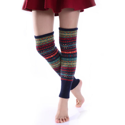 Winter Fluorescent Thickened Wool Pile Socks Women Over-the-knee Warm Leggings(Bottom Navy Blue)-garmade.com