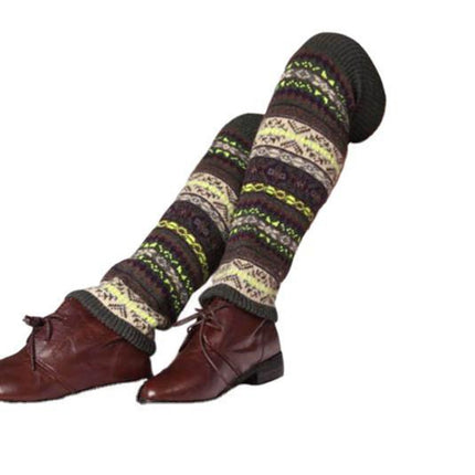 Winter Fluorescent Thickened Wool Pile Socks Women Over-the-knee Warm Leggings(Bottom Khaki)-garmade.com