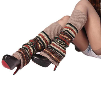 Winter Fluorescent Thickened Wool Pile Socks Women Over-the-knee Warm Leggings(Bottom Khaki)-garmade.com