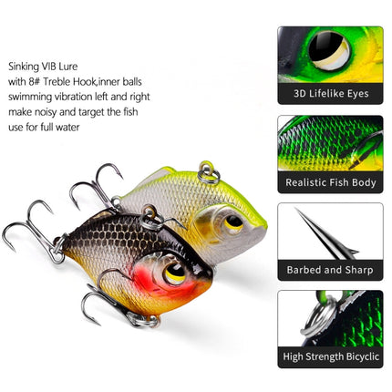 3 PCS PROBEROS DW1044 4.5cm/8.5g Lure Fake Bait Iconic Plastic VIB Hard Bait(F)-garmade.com