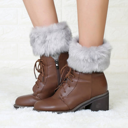 Ladies Short Type Flip Mouth Furry Warm Knit Socks Sleeve Boot Cover(Light Gray)-garmade.com