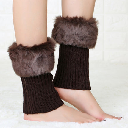Ladies Short Type Flip Mouth Furry Warm Knit Socks Sleeve Boot Cover(Coffee)-garmade.com