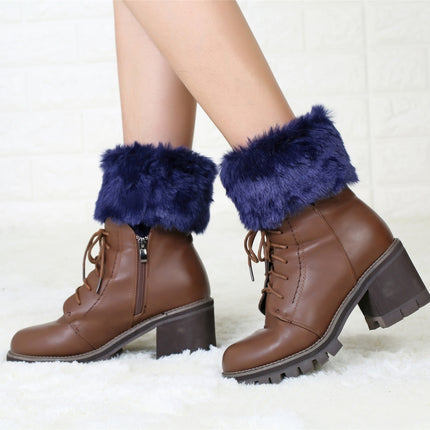 Ladies Short Type Flip Mouth Furry Warm Knit Socks Sleeve Boot Cover(Navy Blue)-garmade.com