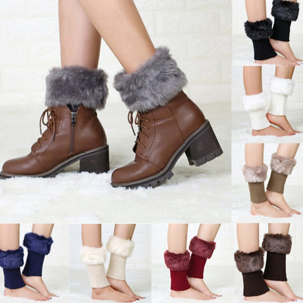Ladies Short Type Flip Mouth Furry Warm Knit Socks Sleeve Boot Cover(Deep Gray)-garmade.com