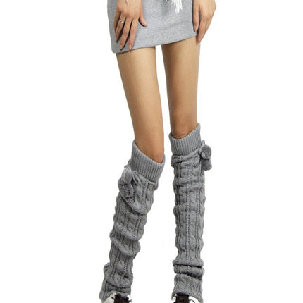 Ladies Winter Knitted Pile Up Socks Twist Over Knee Warm Boot Covers(Shallow Gray)-garmade.com