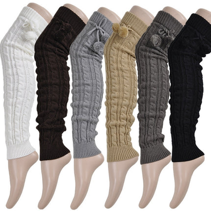 Ladies Winter Knitted Pile Up Socks Twist Over Knee Warm Boot Covers(White)-garmade.com