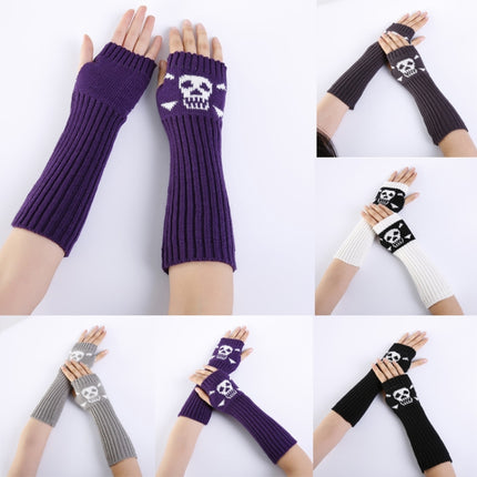 Jacquard Skull Fingerless Warm Gloves Knit Ski Gloves(Purple)-garmade.com