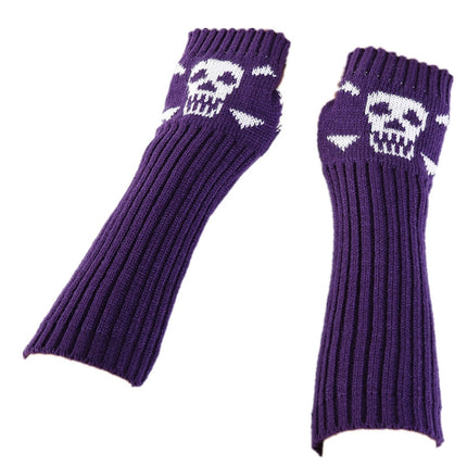 Jacquard Skull Fingerless Warm Gloves Knit Ski Gloves(Purple)-garmade.com