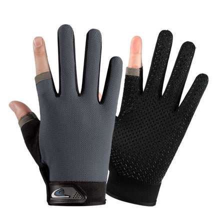 1 Pair QX0008 Outdoor Sunscreen Non-Slip Exposed Two-Finger Fishing Gloves, Size: Free Size(Grey)-garmade.com