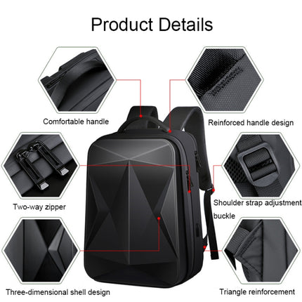160 Large Capacity ABS Waterproof Laptop Backpack with USB Charging Port(Light Grey)-garmade.com