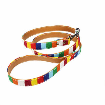 Canvas + PU Colorful Strip Pet Dog Leash M 2.0 x 120cm-garmade.com