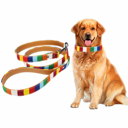 Canvas + PU Colorful Strip Pet Dog Leash L 2.5 x 120cm-garmade.com