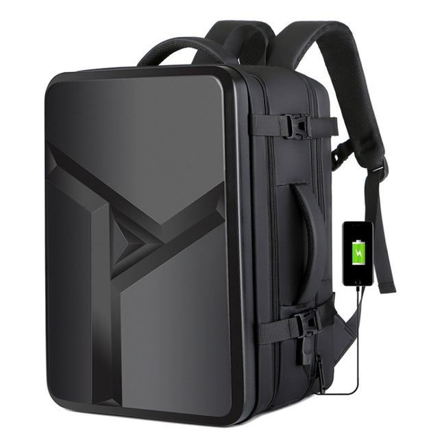 Large-capacity Waterproof Expandable Hard Shell Backpack with USB Charging Hole(161 Black)-garmade.com