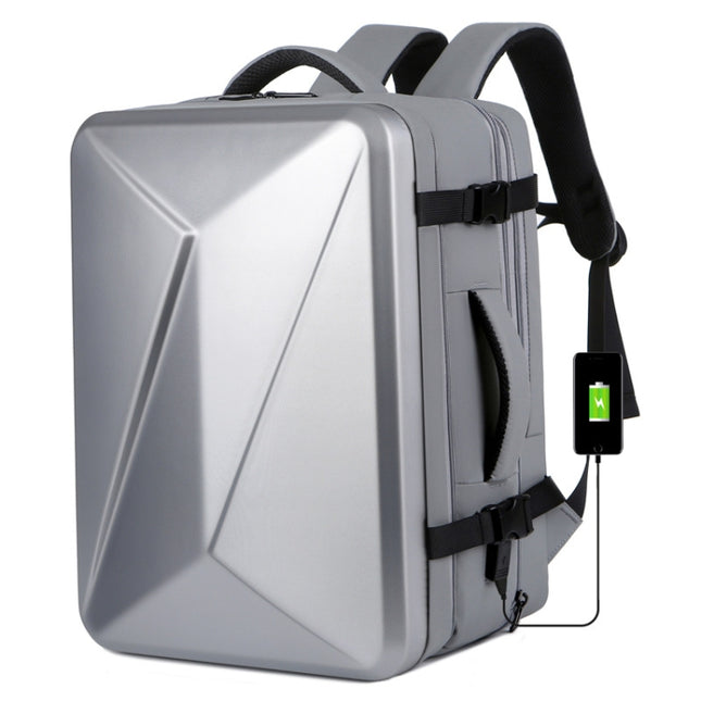 Large-capacity Waterproof Expandable Hard Shell Backpack with USB Charging Hole(162 Light Gray)-garmade.com