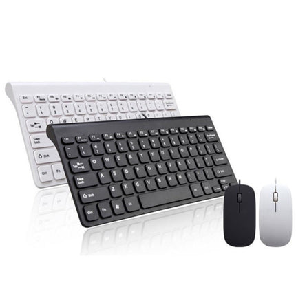 K168 Mini Portable Chocolate Button Wired Keyboard Mouse Set(Black)-garmade.com
