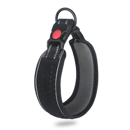 Honeycomb Net Dog Collar Neck Collar Breathable Reflective Anti-Strangle Collar L(Black)-garmade.com