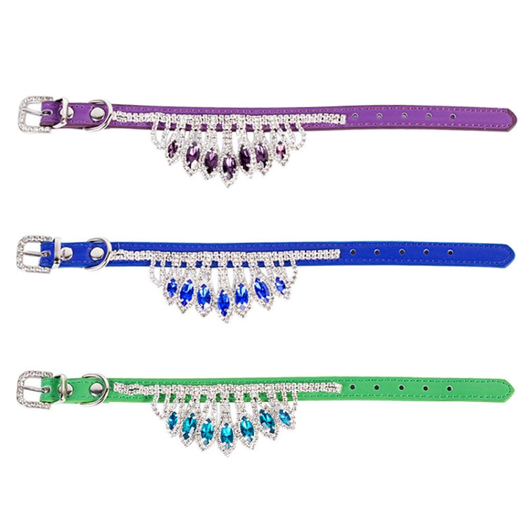 Gem Rhinestone Pet Collar Puppy Cat Pet Collar S(Green)-garmade.com