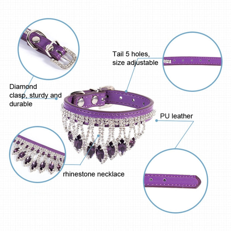 Gem Rhinestone Pet Collar Puppy Cat Pet Collar S(Green)-garmade.com