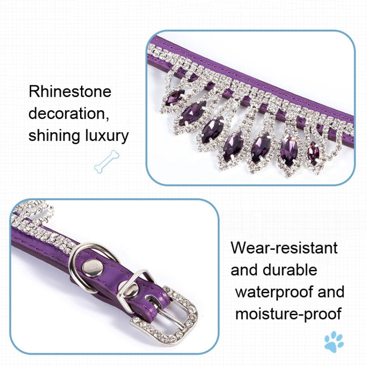 Gem Rhinestone Pet Collar Puppy Cat Pet Collar S(Green)-garmade.com