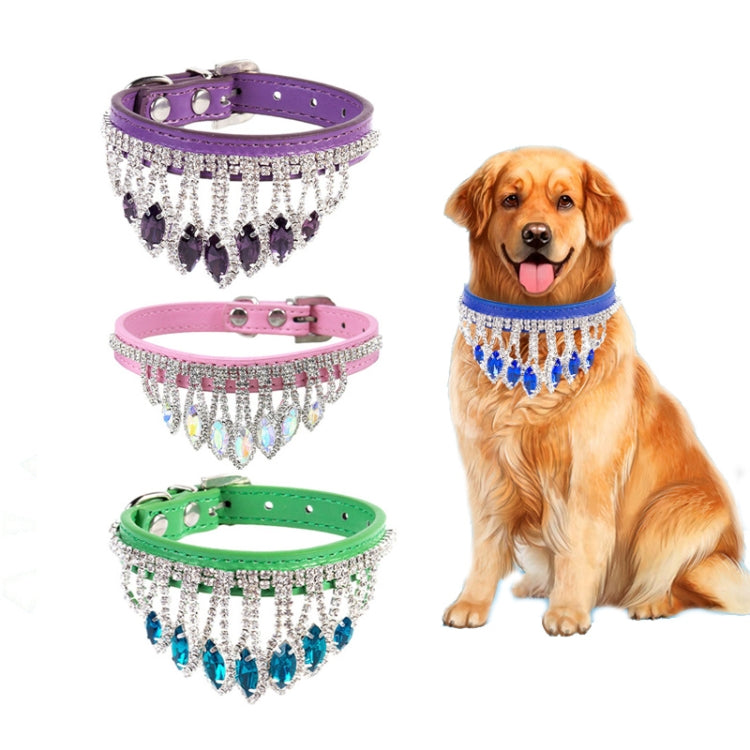 Gem Rhinestone Pet Collar Puppy Cat Pet Collar S(Green)-garmade.com