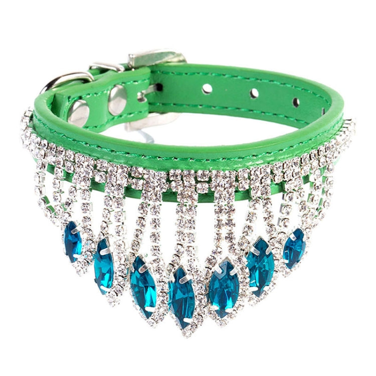 Gem Rhinestone Pet Collar Puppy Cat Pet Collar S(Green)-garmade.com