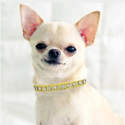 1.5 x 37cm Glitter Diamond Cat Neck Collar Decorative Supplies, Color: No Diamond Golden-garmade.com