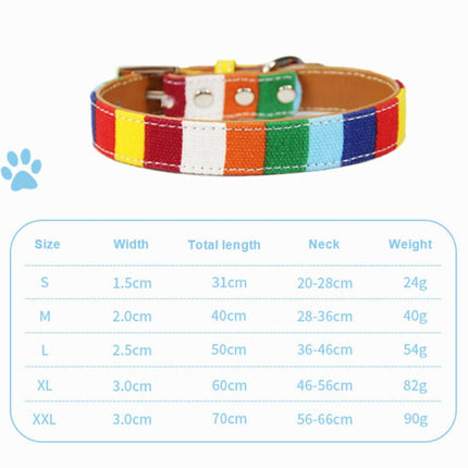 Canvas+PU Colorful Strip Pet Dog Collar XS 1.0 x 30cm(Yellow)-garmade.com