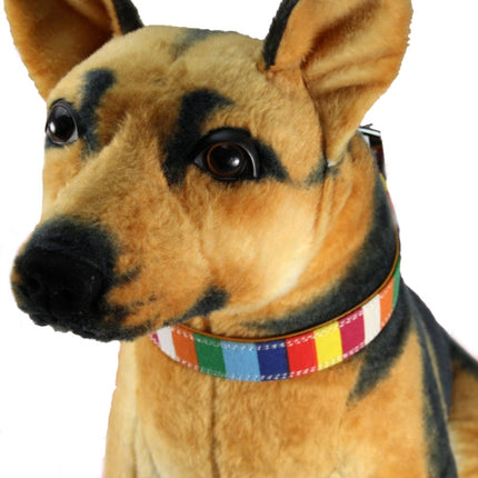 Canvas+PU Colorful Strip Pet Dog Collar XL 3.0 x 60cm(Yellow)-garmade.com