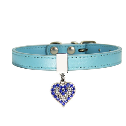 Heart Shaped Pendant PU Leather Dog Collar Pet Dog Leash, Size: XS 1.3-25cm(Blue)-garmade.com