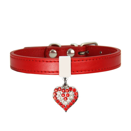 Heart Shaped Pendant PU Leather Dog Collar Pet Dog Leash, Size: XS 1.3-25cm(Red)-garmade.com