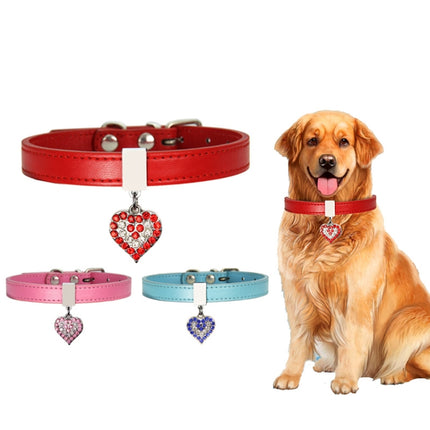 Heart Shaped Pendant PU Leather Dog Collar Pet Dog Leash, Size: M 1.3-35cm(Red)-garmade.com