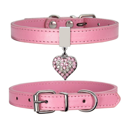 Heart Shaped Pendant PU Leather Dog Collar Pet Dog Leash, Size: XS 1.3-25cm(Blue)-garmade.com