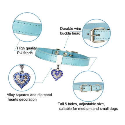 Heart Shaped Pendant PU Leather Dog Collar Pet Dog Leash, Size: S 1.3-30cm(Blue)-garmade.com