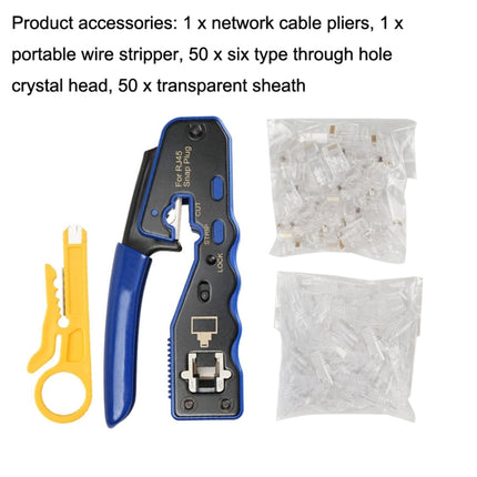 Rj45 8P Through-hole Crystal Head Connector Jacket Network Tool Stripping Wire Cable Pliers Set(Blue)-garmade.com